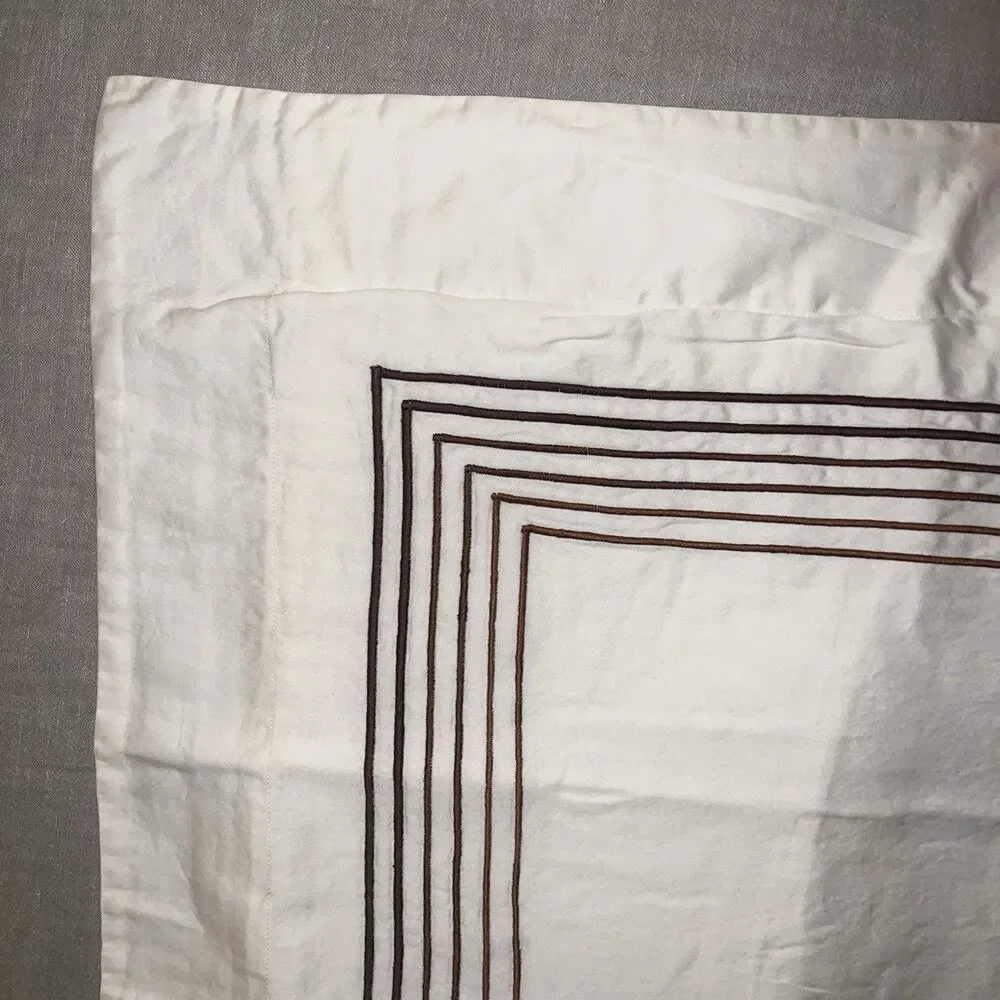 Barbacci Italy Two Standard Pillow Shams 6 Brown Embroidery Border Stripes Ivory